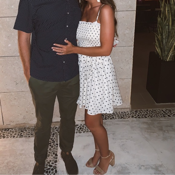 Smocked polka dot mini dress - Picture 1 of 4